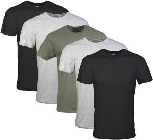 Men's Crewneck A-Shirt (Black, White, & Green, 5 pack)