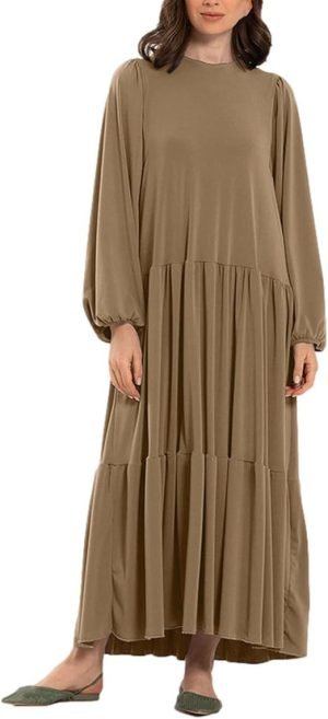 Women Abaya Maxi Dress Brown