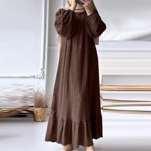 Women Abaya Maxi Dress Brown