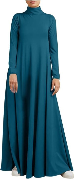 Women Abaya Maxi Dress Teal Blue